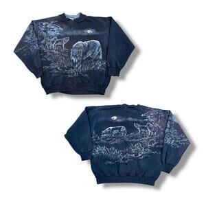 Vintage Navy AOP Wolf Pack Full Moon Sweatshirt